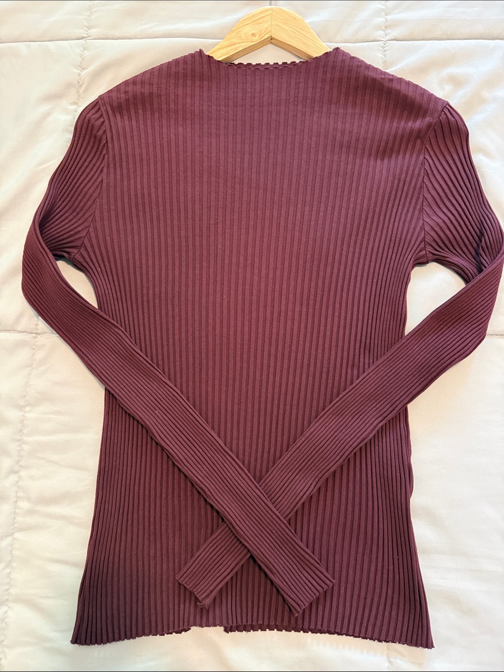 Kotn Egyptian Cotton Burgundy Bodycon Funnel Neck Stretchy Long Sleeve, Medium